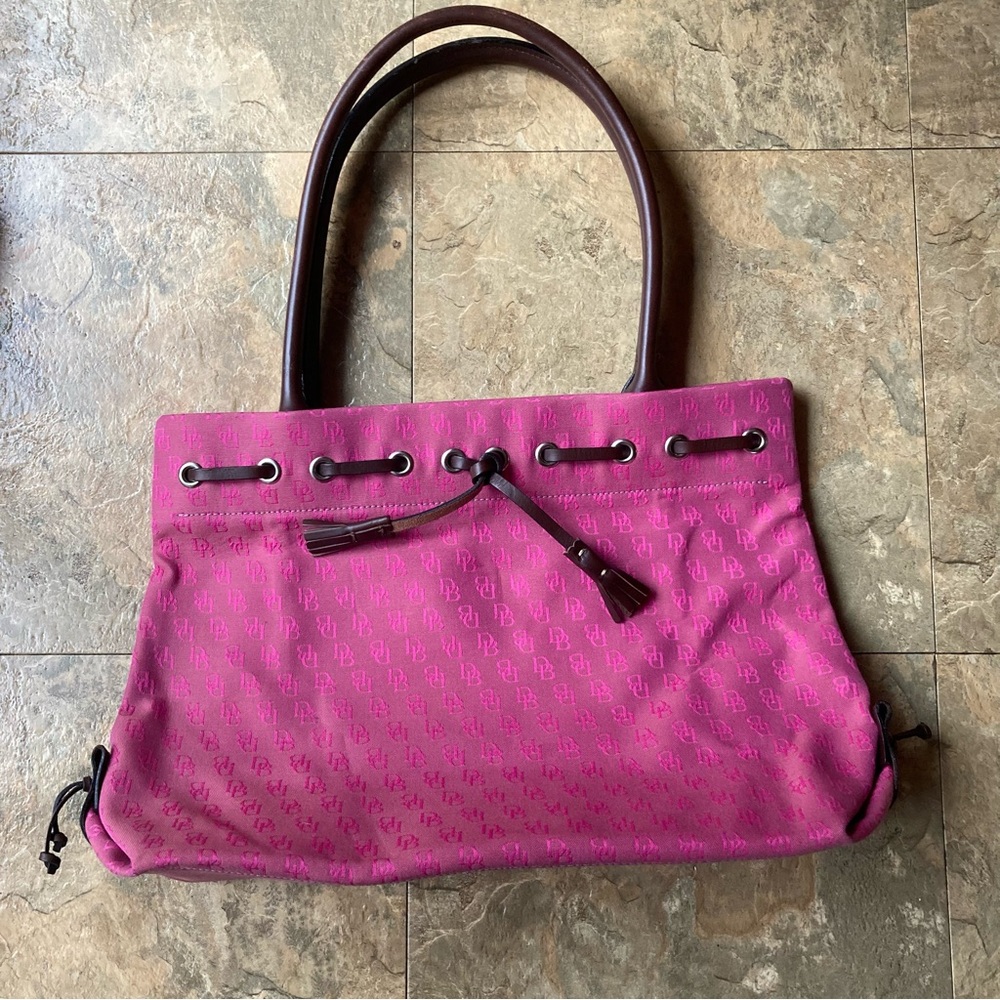 Vintage Dooney&Burke tote Handbag Pink with Logo Canvas and Dual Leather Handles